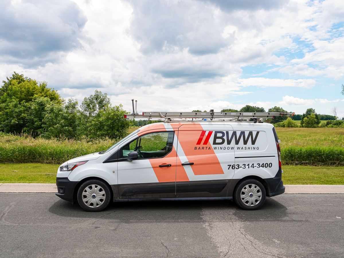 The branded Barta Window Washing (BWW) service van